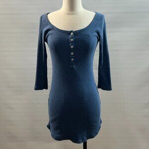Vintage Abercrombie & Fitch Stretch Henley Top Navy Blue 3/4 Sleeve Youth XL
